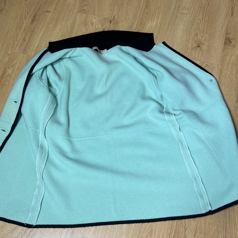 Belford Sz L 100% Cashmere Front Button Cardigan Sweater Jacket Black Teal - Picture 6 of 7